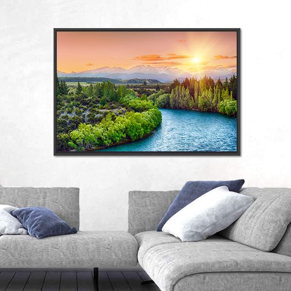 Sunset Over Bend Of The River Clutha Canvas Wall Art-5 Horizontal-Gallery Wrap-22" x 12"-Tiaracle