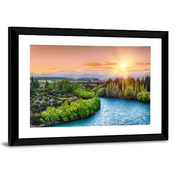 Sunset Over Bend Of The River Clutha Canvas Wall Art-5 Horizontal-Gallery Wrap-22" x 12"-Tiaracle