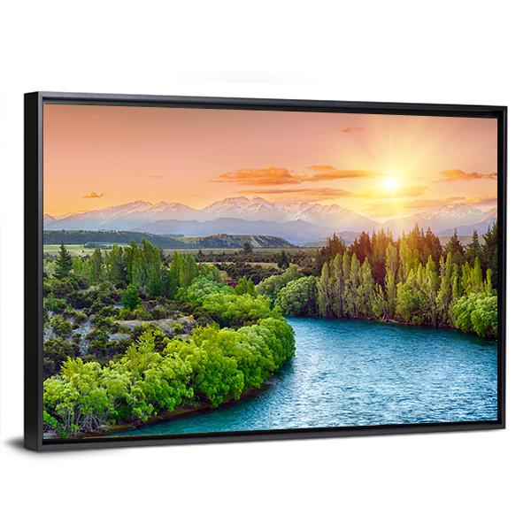 Sunset Over Bend Of The River Clutha Canvas Wall Art-5 Horizontal-Gallery Wrap-22" x 12"-Tiaracle