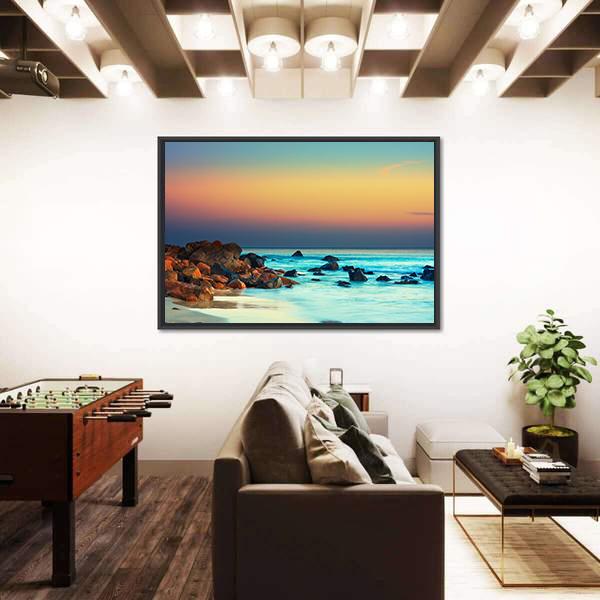Sunset Over Blue Sea Canvas Wall Art-5 Horizontal-Gallery Wrap-22" x 12"-Tiaracle