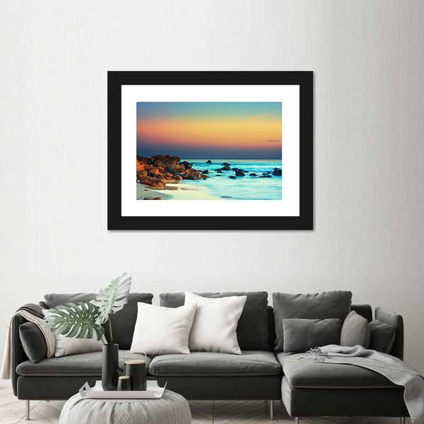 Sunset Over Blue Sea Canvas Wall Art-5 Horizontal-Gallery Wrap-22" x 12"-Tiaracle