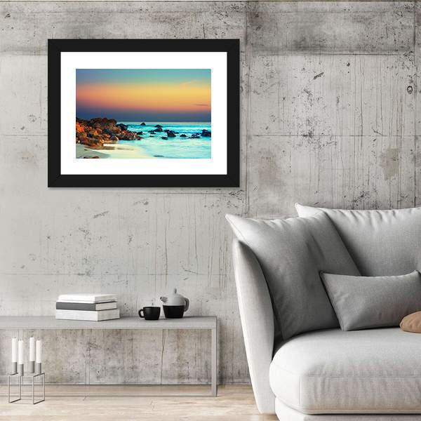 Sunset Over Blue Sea Canvas Wall Art-5 Horizontal-Gallery Wrap-22" x 12"-Tiaracle