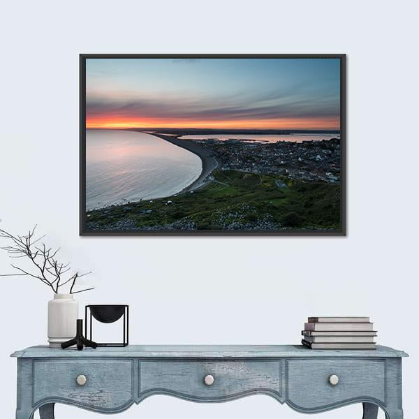 Sunset Over Chesil Beach Canvas Wall Art-1 Piece-Floating Frame-24" x 16"-Tiaracle
