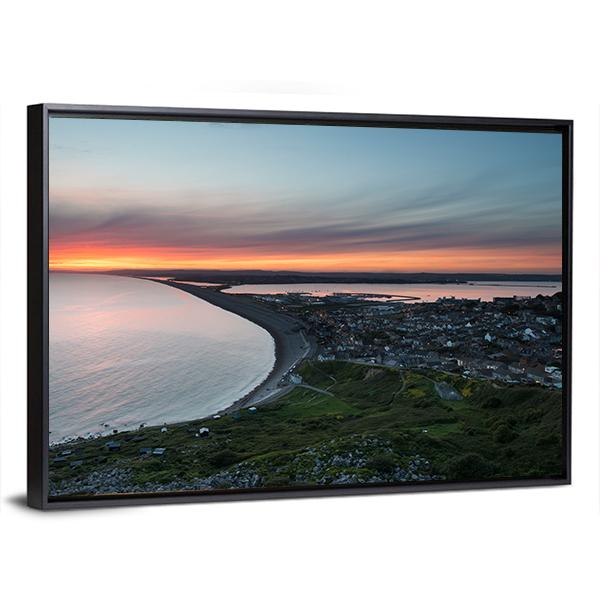 Sunset Over Chesil Beach Canvas Wall Art-3 Horizontal-Gallery Wrap-25" x 16"-Tiaracle