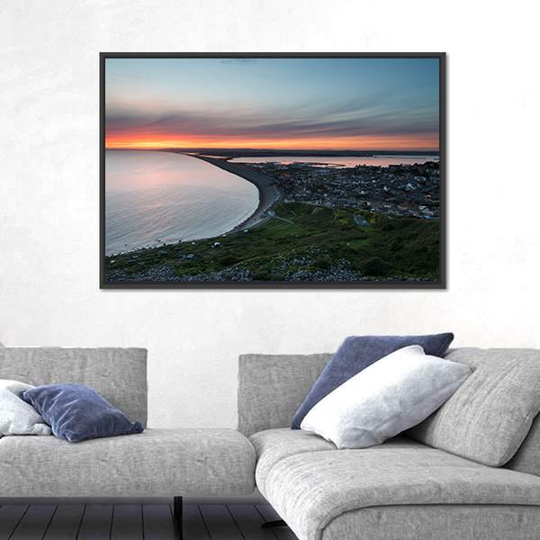 Sunset Over Chesil Beach Canvas Wall Art-3 Horizontal-Gallery Wrap-25" x 16"-Tiaracle