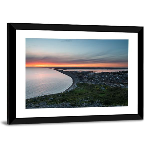 Sunset Over Chesil Beach Canvas Wall Art-3 Horizontal-Gallery Wrap-25" x 16"-Tiaracle