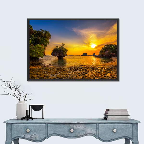 Sunset Over Ko Hong Island Canvas Wall Art-1 Piece-Floating Frame-24" x 16"-Tiaracle