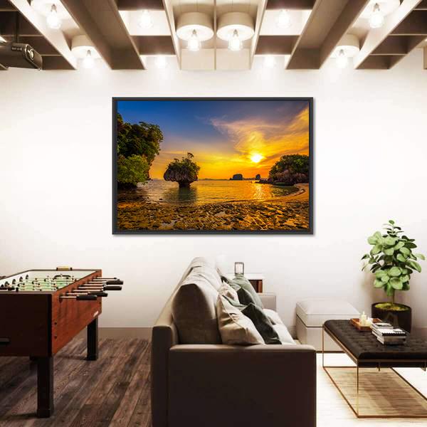 Sunset Over Ko Hong Island Canvas Wall Art-5 Horizontal-Gallery Wrap-22" x 12"-Tiaracle