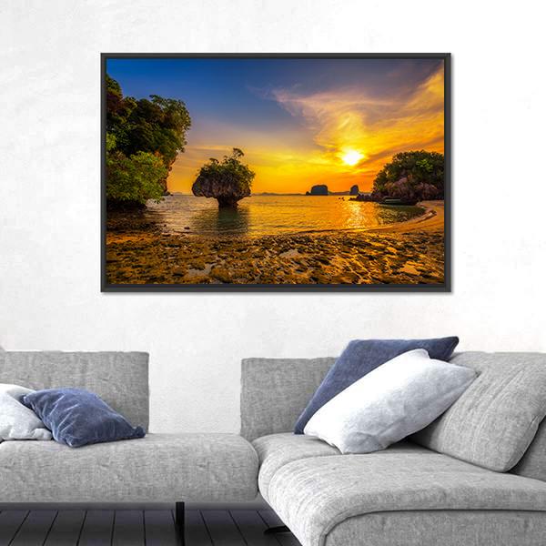 Sunset Over Ko Hong Island Canvas Wall Art-5 Horizontal-Gallery Wrap-22" x 12"-Tiaracle