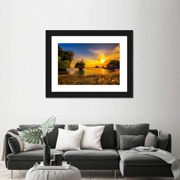 Sunset Over Ko Hong Island Canvas Wall Art-5 Horizontal-Gallery Wrap-22" x 12"-Tiaracle
