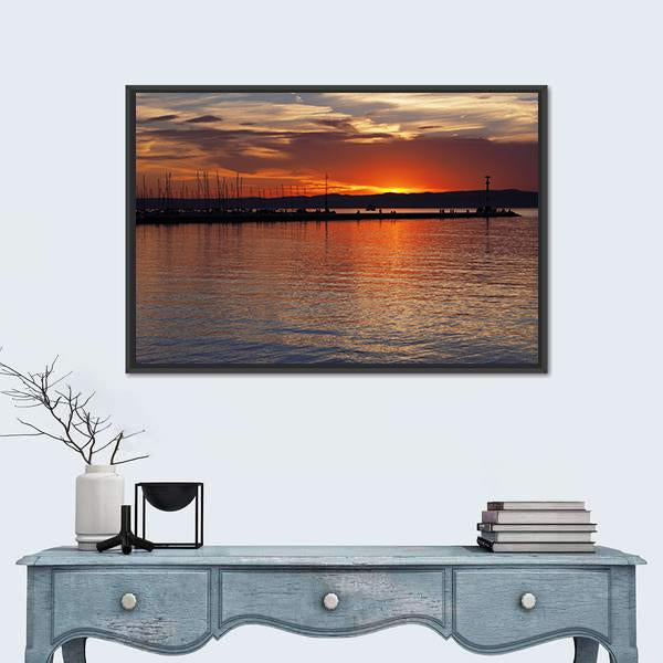 Sunset Over Lake Balaton Canvas Wall Art-1 Piece-Floating Frame-24&quot; x 16&quot;-Tiaracle