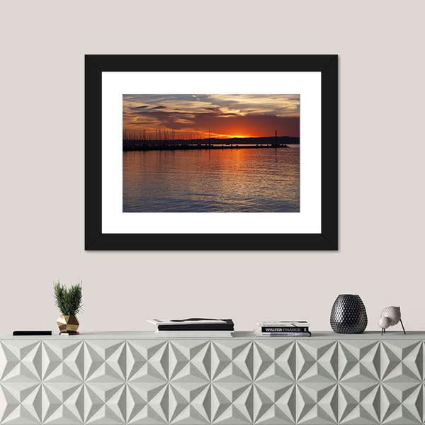 Sunset Over Lake Balaton Canvas Wall Art-1 Piece-Framed Print-20" x 16"-Tiaracle