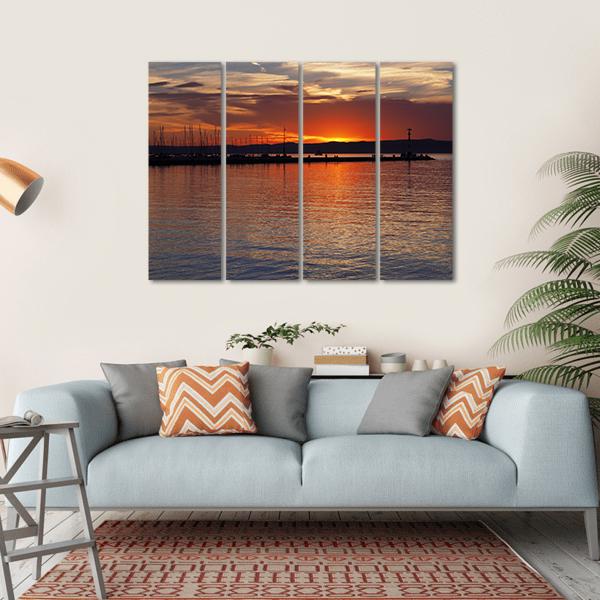 Sunset Over Lake Balaton Canvas Wall Art-4 Horizontal-Gallery Wrap-34" x 24"-Tiaracle