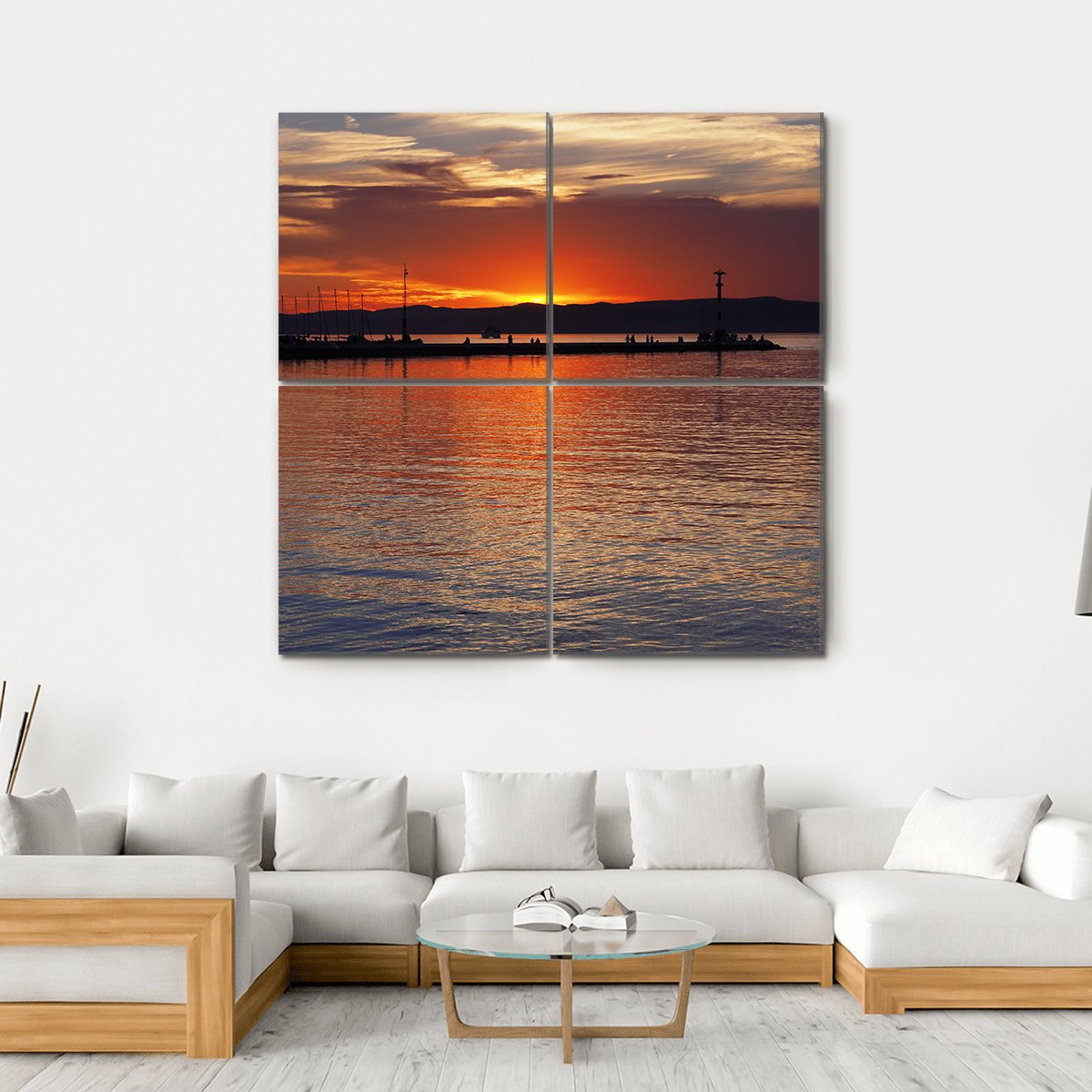 Sunset Over Lake Balaton Canvas Wall Art-4 Square-Gallery Wrap-17" x 17"-Tiaracle