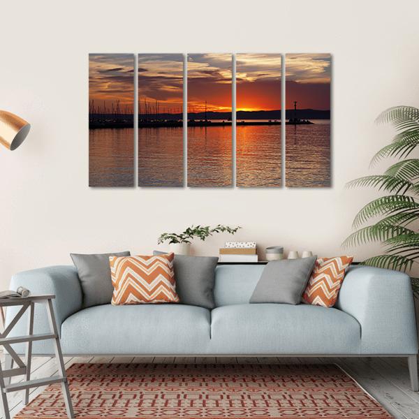 Sunset Over Lake Balaton Canvas Wall Art-5 Horizontal-Gallery Wrap-22" x 12"-Tiaracle