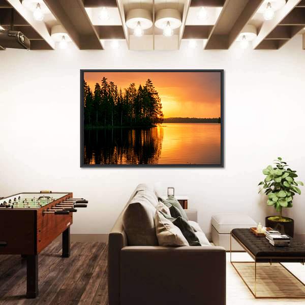 Sunset Over Lake Finland Canvas Wall Art-1 Piece-Floating Frame-24" x 16"-Tiaracle