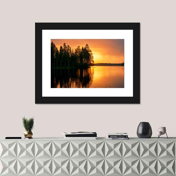 Sunset Over Lake Finland Canvas Wall Art-1 Piece-Framed Print-20" x 16"-Tiaracle