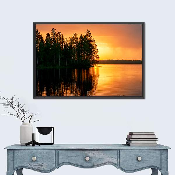 Sunset Over Lake Finland Canvas Wall Art-5 Horizontal-Gallery Wrap-22" x 12"-Tiaracle