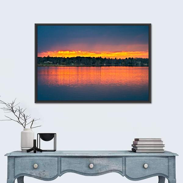 Sunset Over Lake In Bemidji Canvas Wall Art-1 Piece-Floating Frame-24" x 16"-Tiaracle