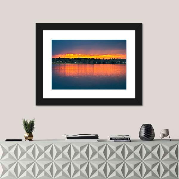 Sunset Over Lake In Bemidji Canvas Wall Art-1 Piece-Framed Print-20" x 16"-Tiaracle
