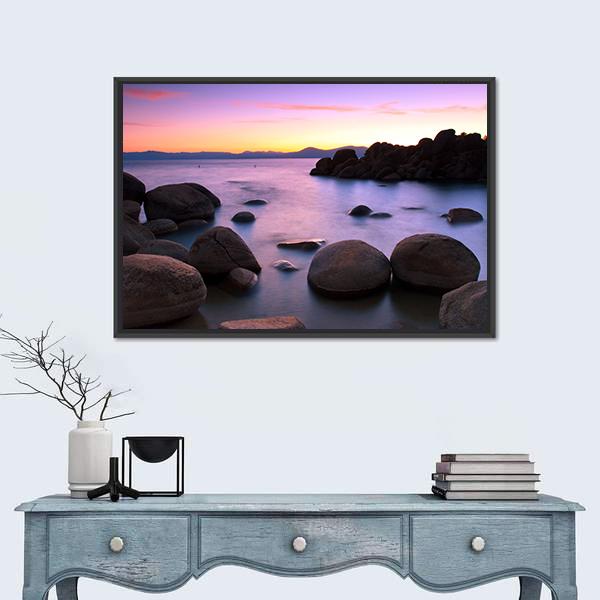 Sunset Over Lake Tahoe Canvas Wall Art-1 Piece-Floating Frame-24" x 16"-Tiaracle