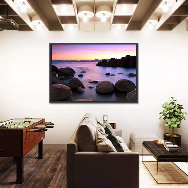 Sunset Over Lake Tahoe Canvas Wall Art-5 Horizontal-Gallery Wrap-22" x 12"-Tiaracle
