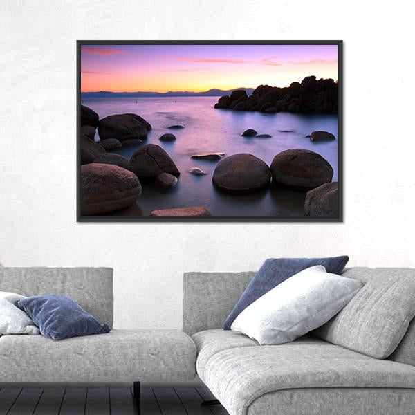 Sunset Over Lake Tahoe Canvas Wall Art-5 Horizontal-Gallery Wrap-22" x 12"-Tiaracle