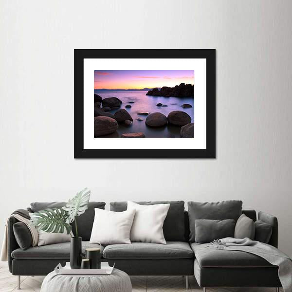 Sunset Over Lake Tahoe Canvas Wall Art-5 Horizontal-Gallery Wrap-22" x 12"-Tiaracle