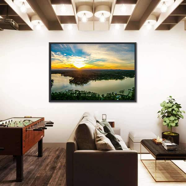Sunset Over Lake Wwylie In South Carolina Canvas Wall Art-5 Horizontal-Gallery Wrap-22" x 12"-Tiaracle