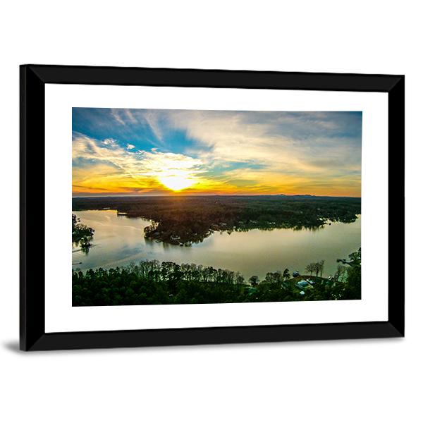 Sunset Over Lake Wwylie In South Carolina Canvas Wall Art-5 Horizontal-Gallery Wrap-22" x 12"-Tiaracle