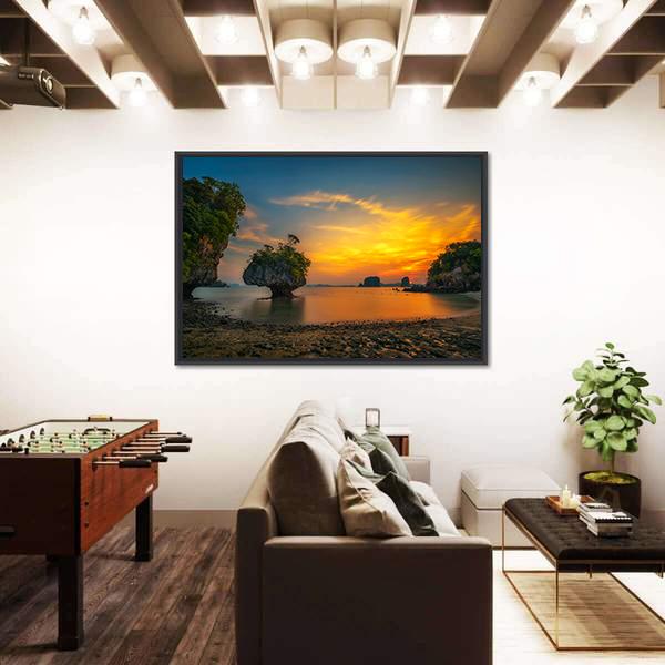 Sunset Over Laopilae Archipelago Around Ko Hong Island Canvas Wall Art-1 Piece-Floating Frame-24" x 16"-Tiaracle