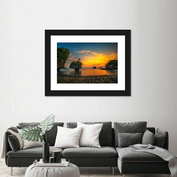 Sunset Over Laopilae Archipelago Around Ko Hong Island Canvas Wall Art-1 Piece-Framed Print-20" x 16"-Tiaracle
