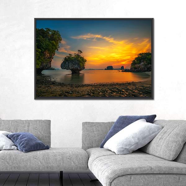 Sunset Over Laopilae Archipelago Around Ko Hong Island Canvas Wall Art-5 Horizontal-Gallery Wrap-22" x 12"-Tiaracle