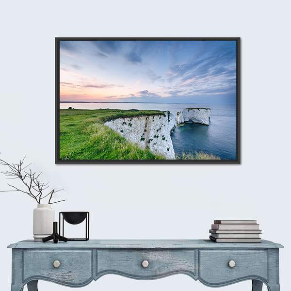 Sunset Over Old Harry Rocks Canvas Wall Art-1 Piece-Floating Frame-24" x 16"-Tiaracle
