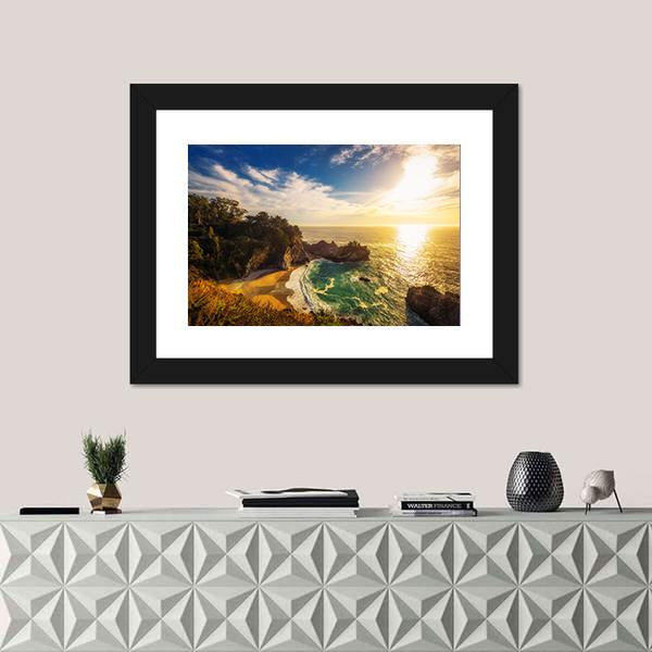 Sunset Over Pacific Coast Highway In California Canvas Wall Art-1 Piece-Framed Print-30" x 20"-Tiaracle