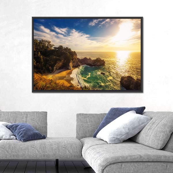 Sunset Over Pacific Coast Highway In California Canvas Wall Art-5 Horizontal-Gallery Wrap-22" x 12"-Tiaracle