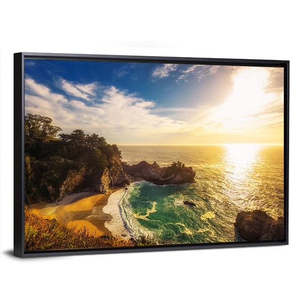 Sunset Over Pacific Coast Highway In California Canvas Wall Art-5 Horizontal-Gallery Wrap-22" x 12"-Tiaracle