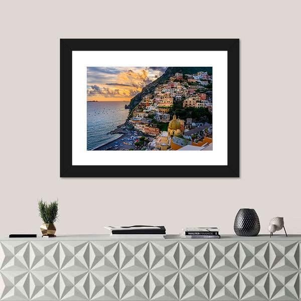 Sunset Over Positano At Amalfi Coast Canvas Wall Art-5 Horizontal-Gallery Wrap-22&quot; x 12&quot;-Tiaracle