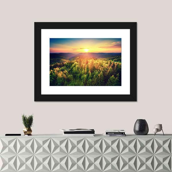 Sunset Over The Forest Hills Canvas Wall Art-1 Piece-Framed Print-20&quot; x 16&quot;-Tiaracle