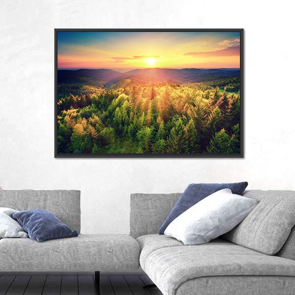Sunset Over The Forest Hills Canvas Wall Art-5 Horizontal-Gallery Wrap-22&quot; x 12&quot;-Tiaracle