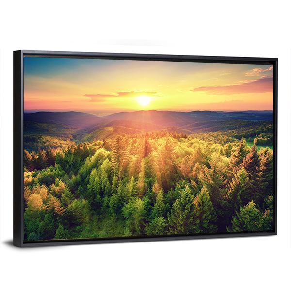 Sunset Over The Forest Hills Canvas Wall Art-5 Horizontal-Gallery Wrap-22" x 12"-Tiaracle