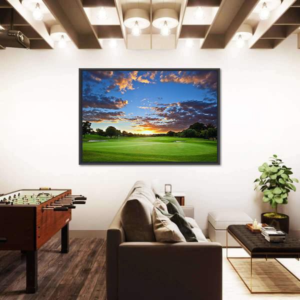 Sunset Over The Golf Course Canvas Wall Art-5 Horizontal-Gallery Wrap-22" x 12"-Tiaracle