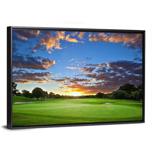 Sunset Over The Golf Course Canvas Wall Art-5 Horizontal-Gallery Wrap-22" x 12"-Tiaracle