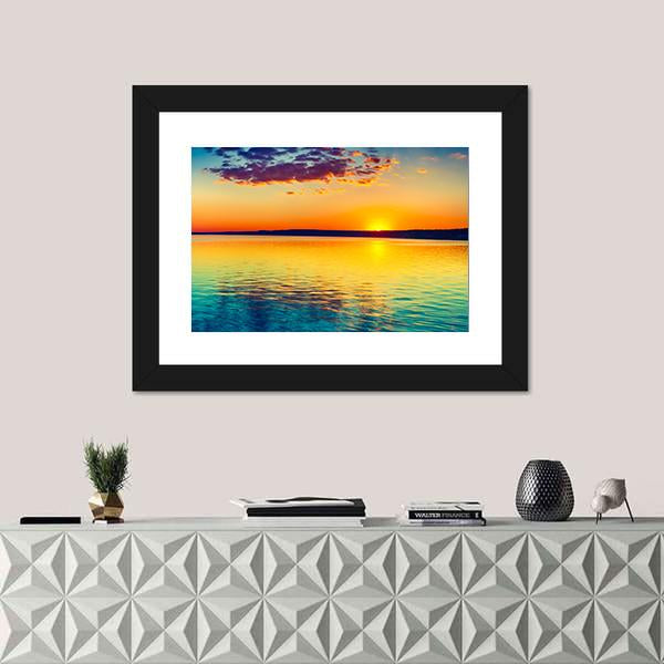 Sunset Over The Lake In Russia Canvas Wall Art-1 Piece-Framed Print-20" x 16"-Tiaracle
