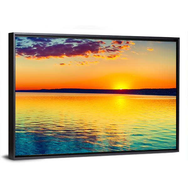Sunset Over The Lake In Russia Canvas Wall Art-3 Horizontal-Gallery Wrap-25" x 16"-Tiaracle