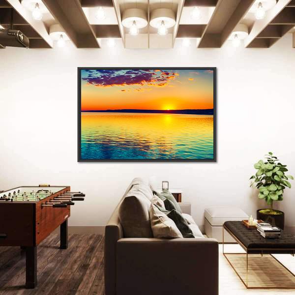 Sunset Over The Lake In Russia Canvas Wall Art-3 Horizontal-Gallery Wrap-25" x 16"-Tiaracle