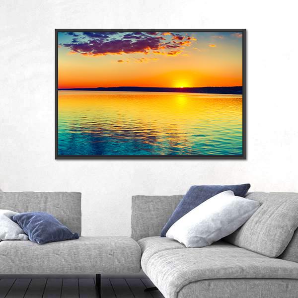 Sunset Over The Lake In Russia Canvas Wall Art-3 Horizontal-Gallery Wrap-25" x 16"-Tiaracle