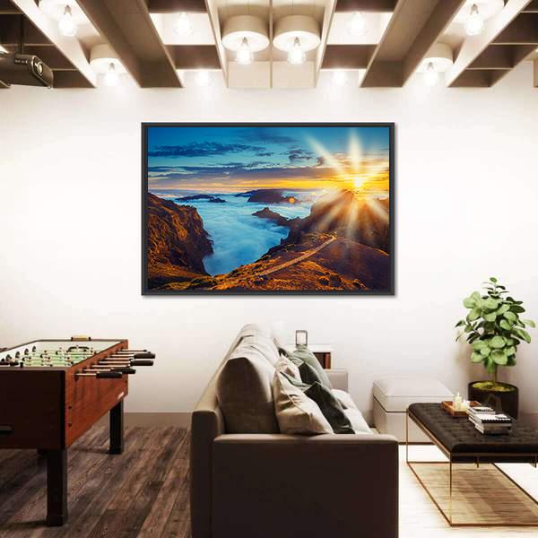 Sunset Over The Mountains In Portugal Canvas Wall Art-5 Horizontal-Gallery Wrap-22" x 12"-Tiaracle