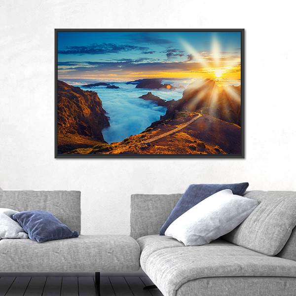 Sunset Over The Mountains In Portugal Canvas Wall Art-5 Horizontal-Gallery Wrap-22" x 12"-Tiaracle