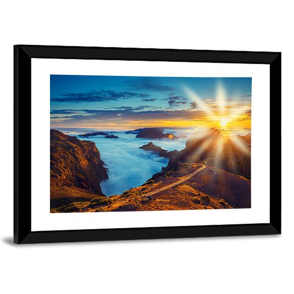 Sunset Over The Mountains In Portugal Canvas Wall Art-5 Horizontal-Gallery Wrap-22" x 12"-Tiaracle